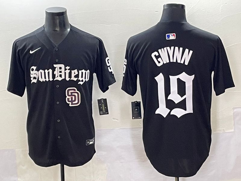 Men 2025 San Diego Padres 19 Gwynn Black Five generations Joint Name Nike MLB Jersey style 11